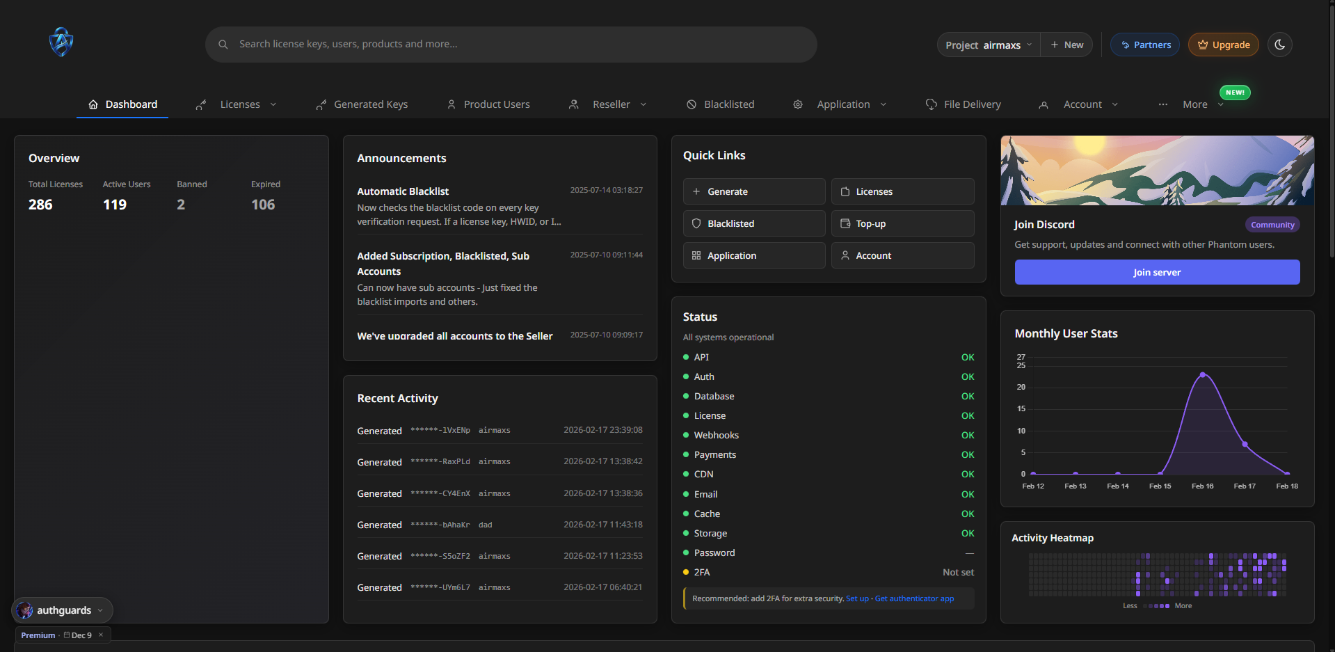 AuthGuards dashboard preview